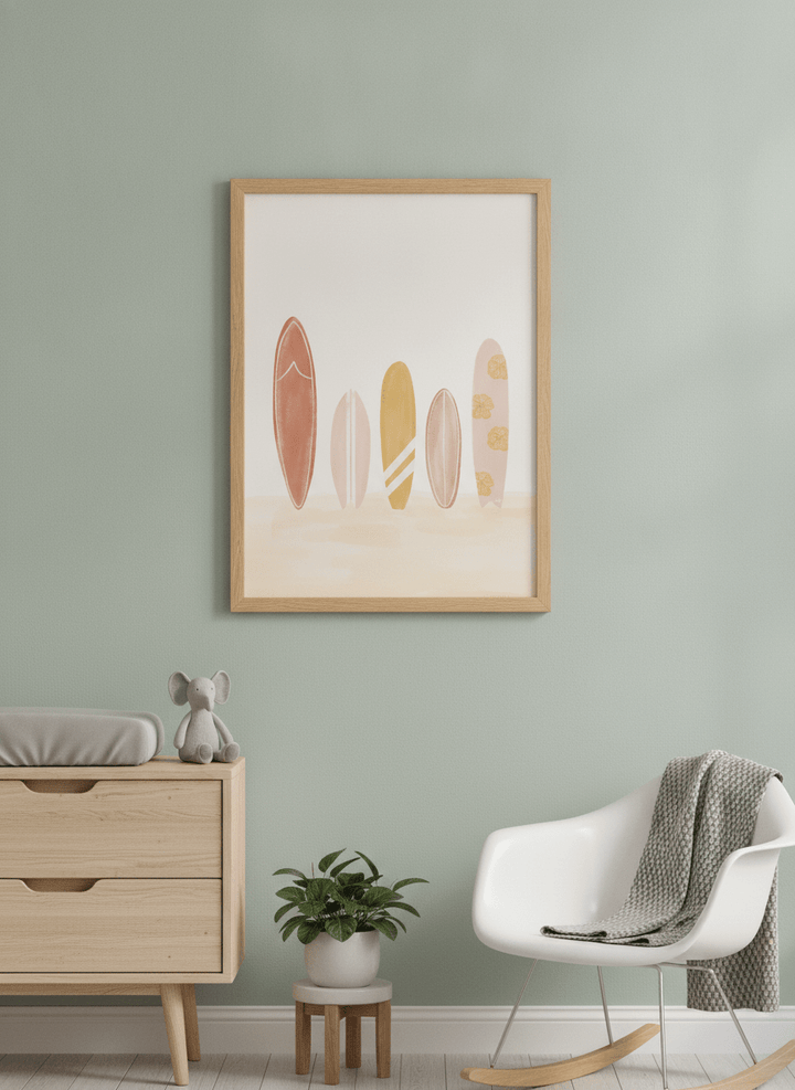 Soft neutral wall art styled in a serene nursery with pastel tones