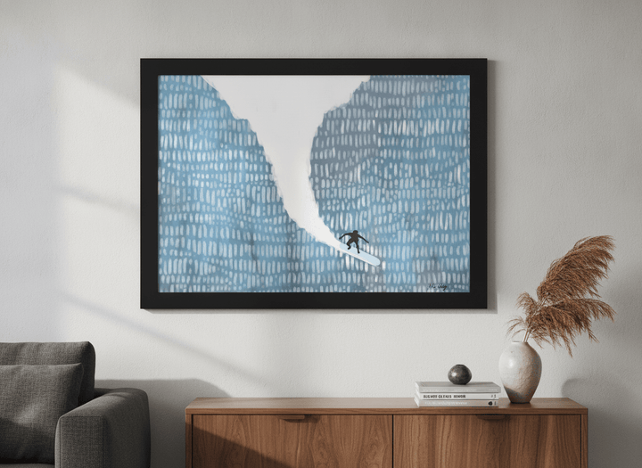 Modern wall art styled above a sofa in a neutral living room