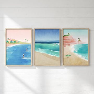 Surfing Holiday Trio Abstract Paintings by Henry Rivers wall - art - picture - poster
