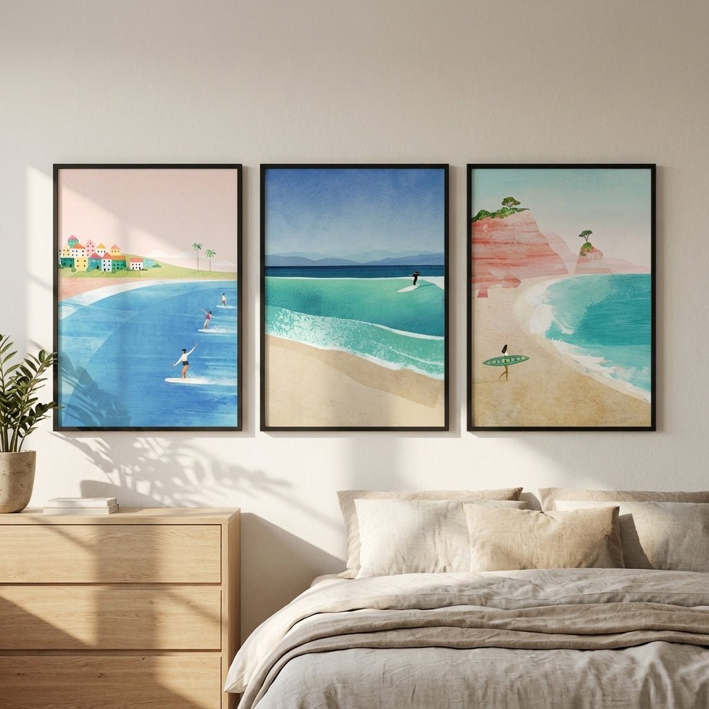Surfing Holiday Trio Abstract Paintings by Henry Rivers wall - art - picture - poster