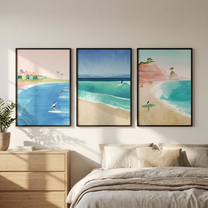 Surfing Holiday Trio Abstract Paintings by Henry Rivers wall - art - picture - poster