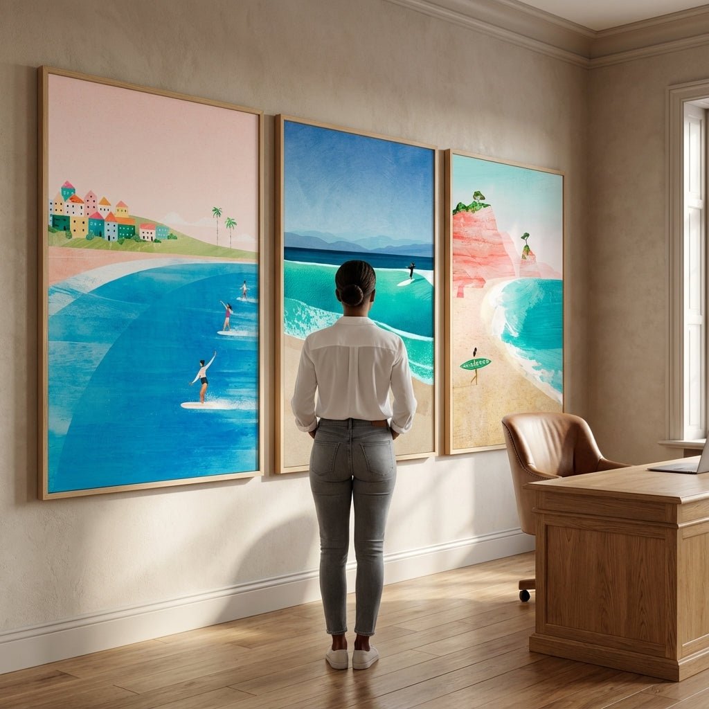 Surfing Holiday Trio Abstract Paintings by Henry Rivers wall - art - picture - poster