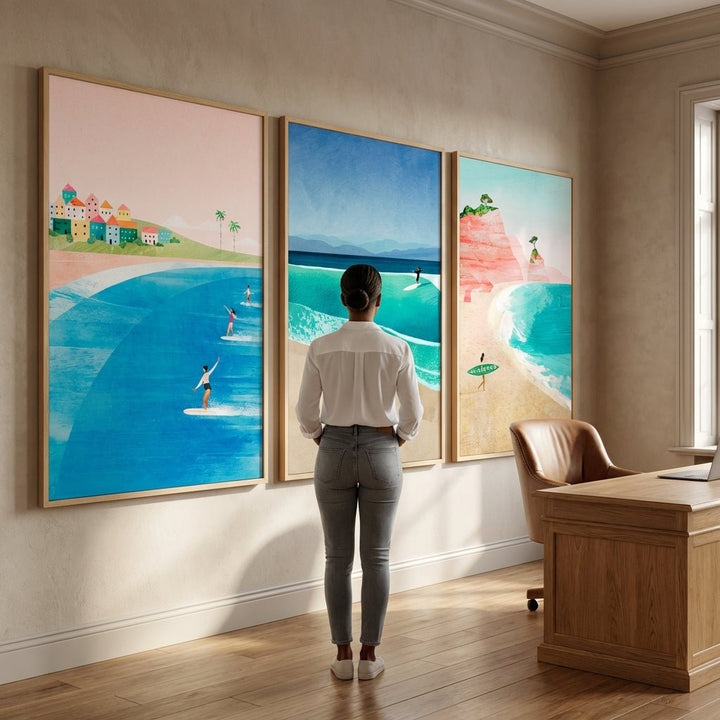 Surfing Holiday Trio Abstract Paintings by Henry Rivers wall - art - picture - poster