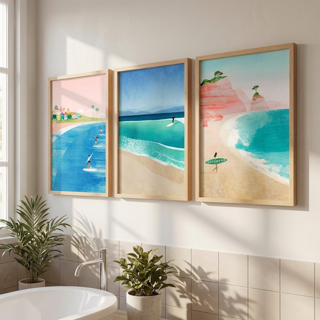 Surfing Holiday Trio Abstract Paintings by Henry Rivers wall - art - picture - poster