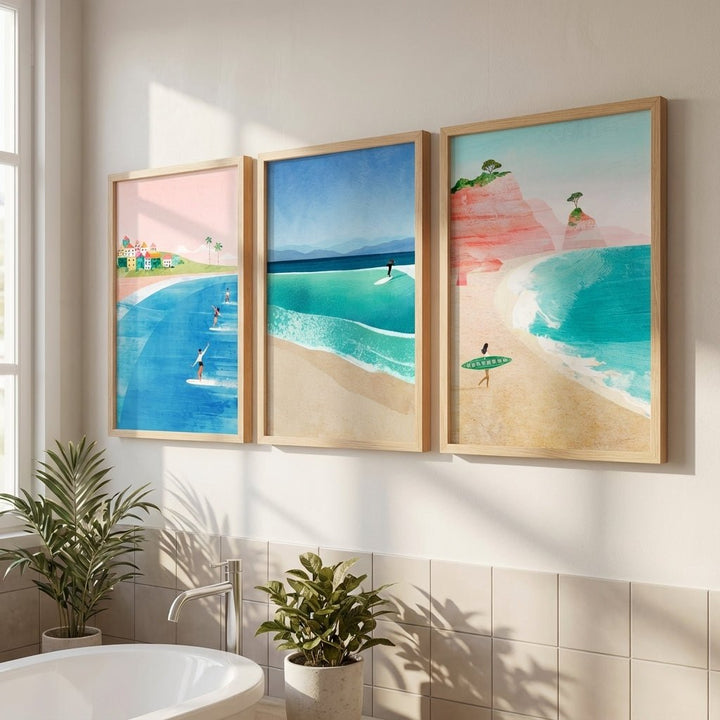 Surfing Holiday Trio Abstract Paintings by Henry Rivers wall - art - picture - poster