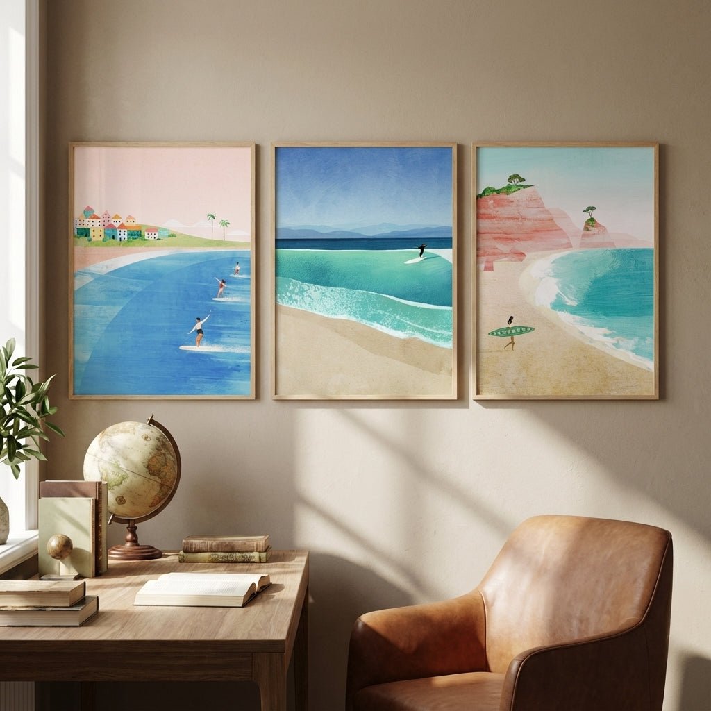 Surfing Holiday Trio Abstract Paintings by Henry Rivers wall - art - picture - poster