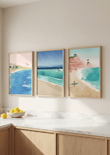 Surfing Holiday Trio Abstract Paintings by Henry Rivers wall - art - picture - poster