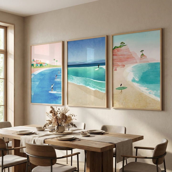 Surfing Holiday Trio Abstract Paintings by Henry Rivers wall - art - picture - poster