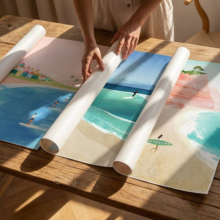 Surfing Holiday Trio Abstract Paintings by Henry Rivers wall - art - picture - poster