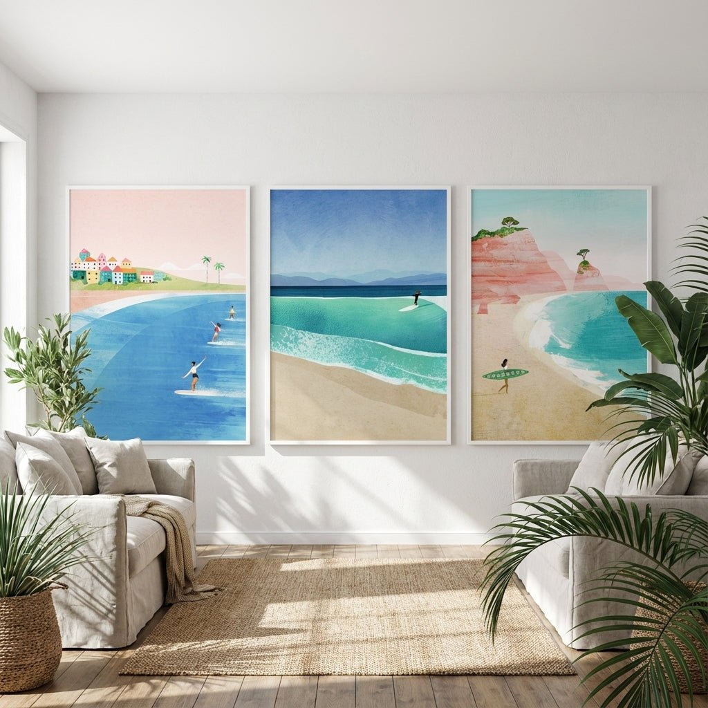Surfing Holiday Trio Abstract Paintings by Henry Rivers wall - art - picture - poster
