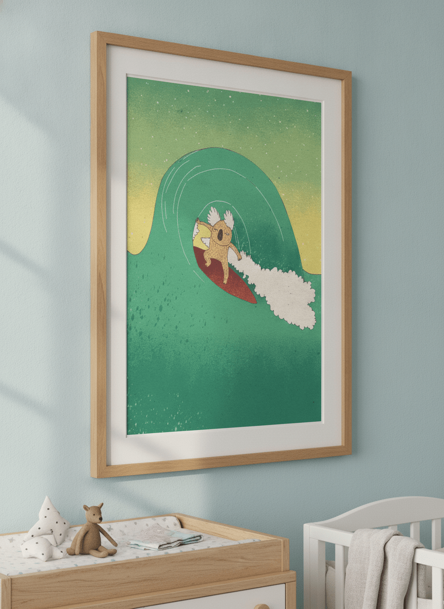 Soft neutral wall art styled in a serene nursery with pastel tones