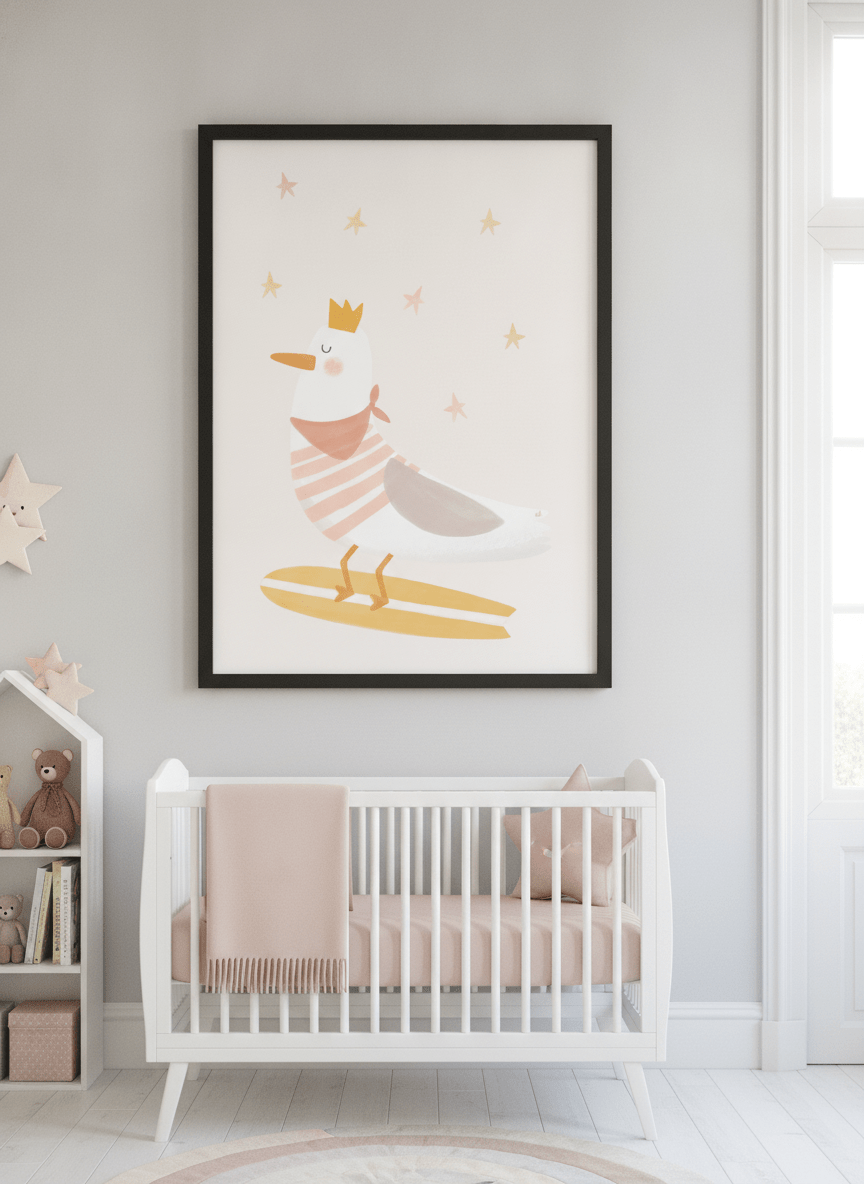 Soft neutral wall art styled in a serene nursery with pastel tones