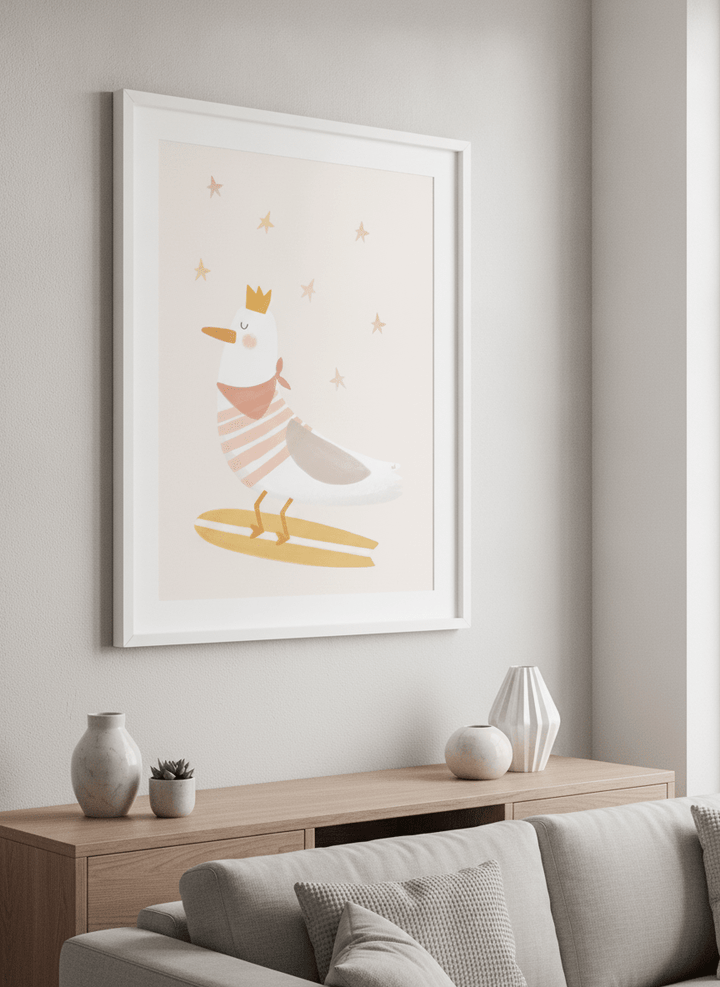 Modern wall art styled above a sofa in a neutral living room