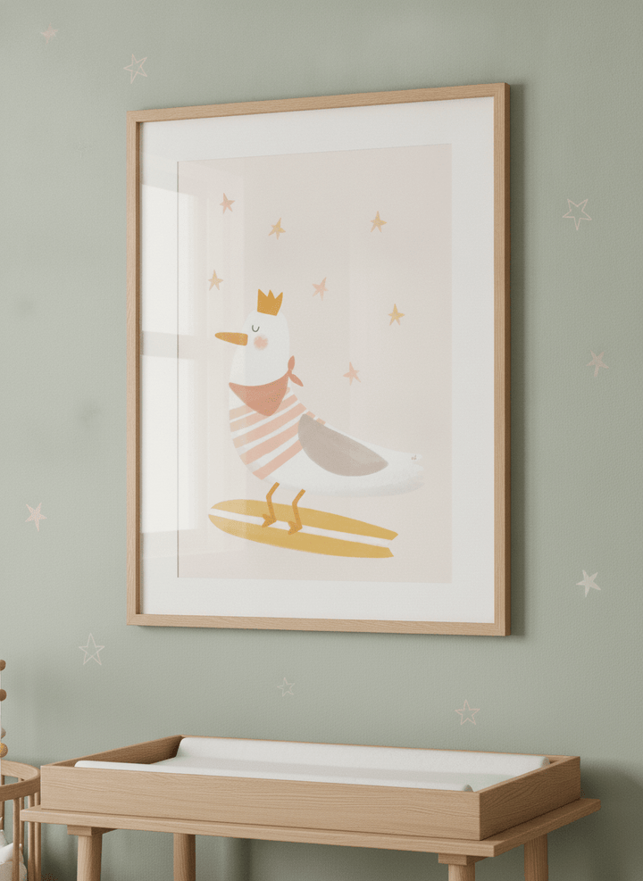 Soft neutral wall art styled in a serene nursery with pastel tones
