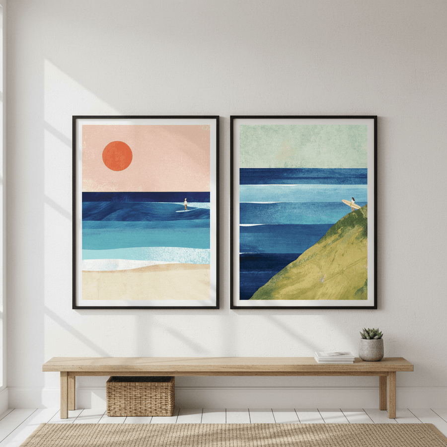 Surfs Up Abstract Painting Print Pair by Henry Rivers