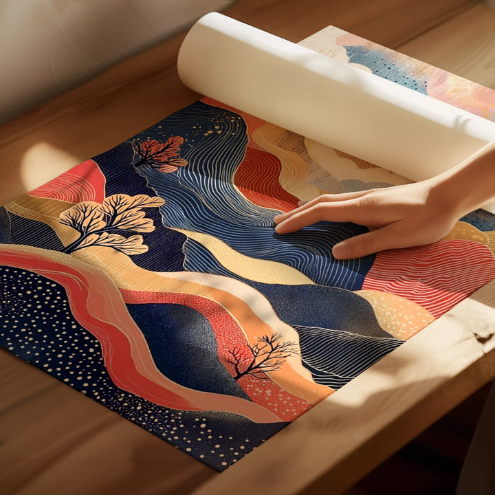 Surreal Japanese Dreams Set of 3 Abstract Prints,livingroom,timber border