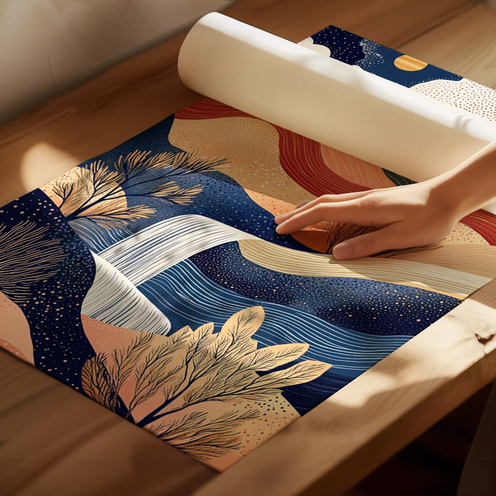 Surreal Japanese Dreams Set of 3 Abstract Prints,livingroom,timber border