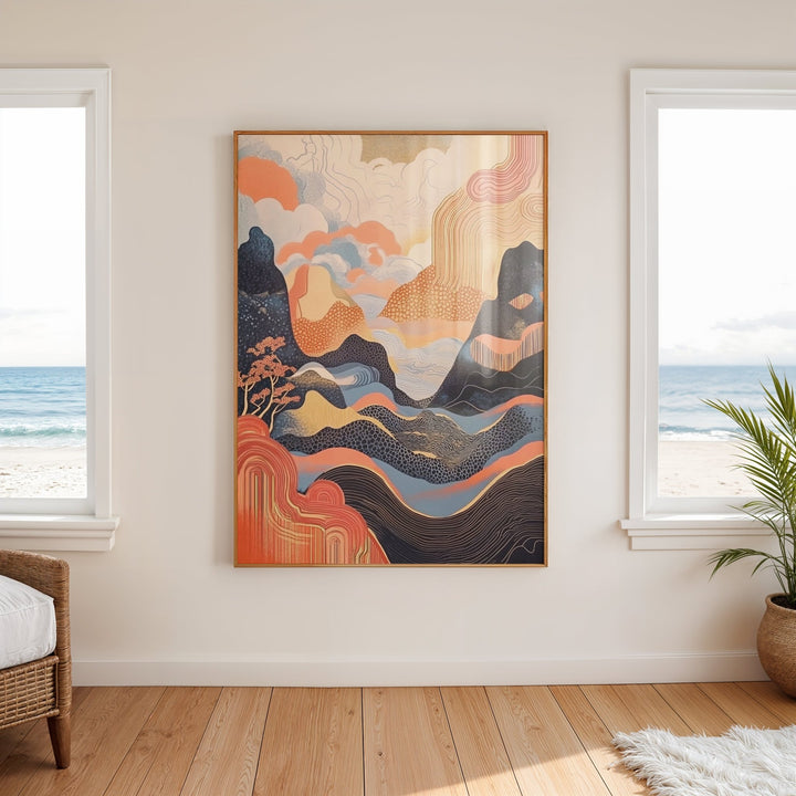 Surreal Japanese Volcano Dreams,livingroom,timber border