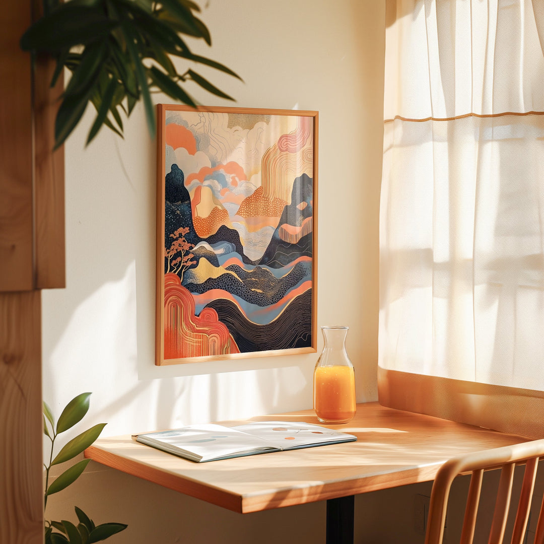 Surreal Japanese Volcano Dreams,livingroom,timber border