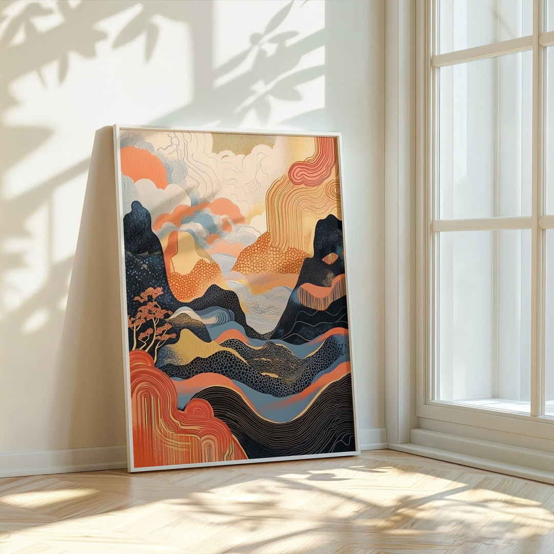 Surreal Japanese Volcano Dreams,livingroom,timber border