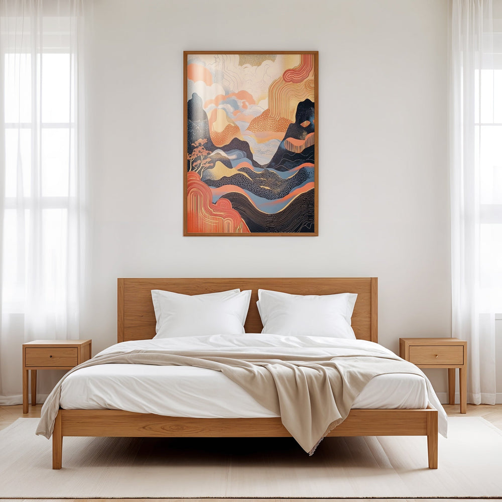 Surreal Japanese Volcano Dreams,livingroom,timber border