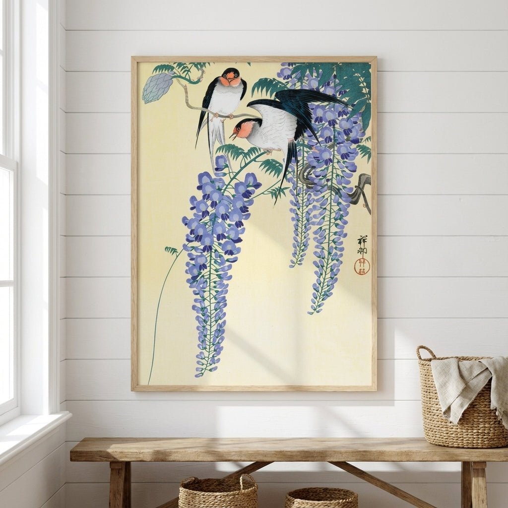 Swallows and Wisteria by Ohara Koson wall - art - picture - poster
