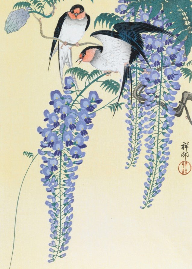Swallows and Wisteria by Ohara Koson