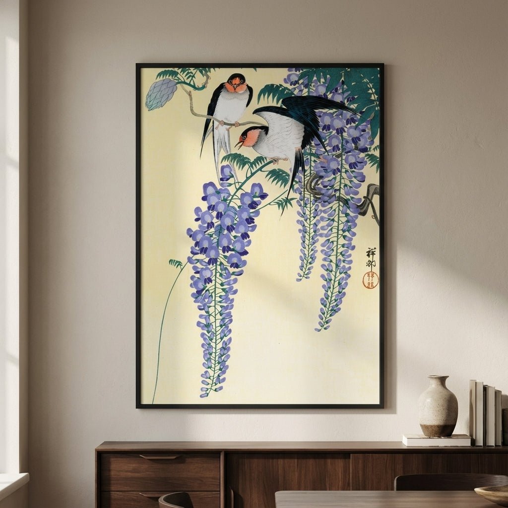 Swallows and Wisteria by Ohara Koson wall - art - picture - poster