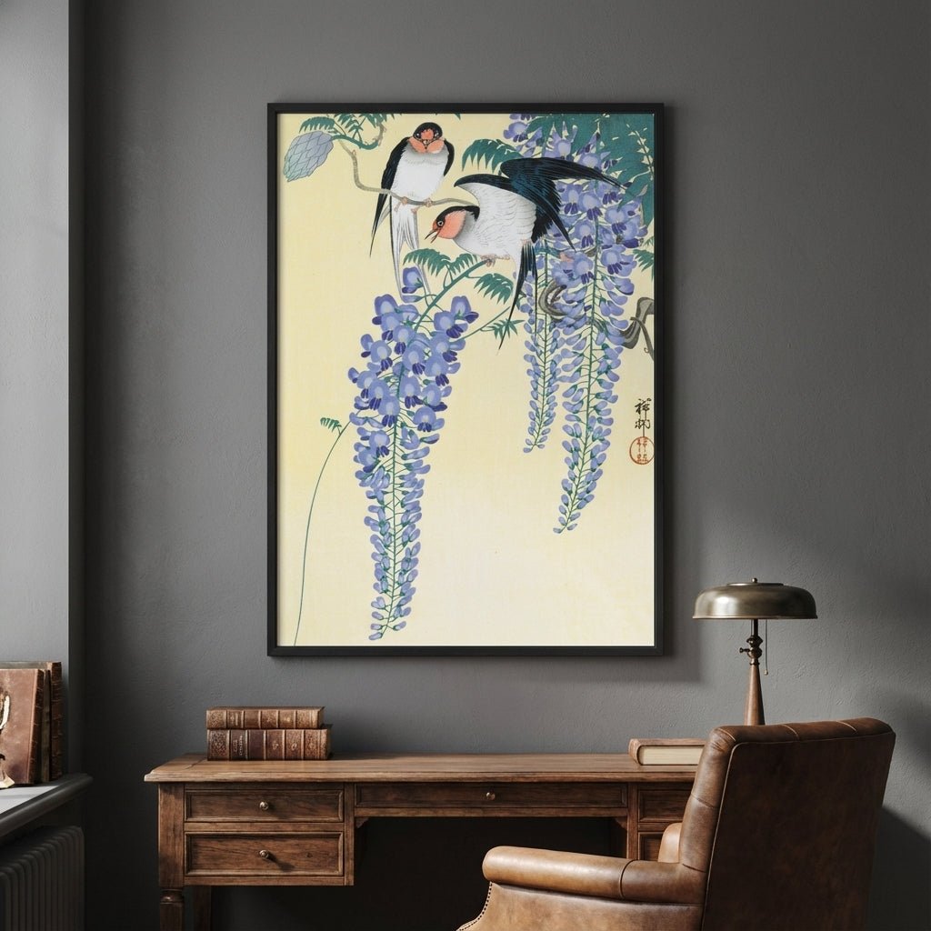 Swallows and Wisteria by Ohara Koson wall - art - picture - poster