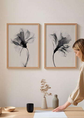 Swan Flower Set of 2 Abstract Prints wall - art - picture - poster