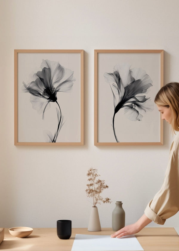 Swan Flower Set of 2 Abstract Prints
