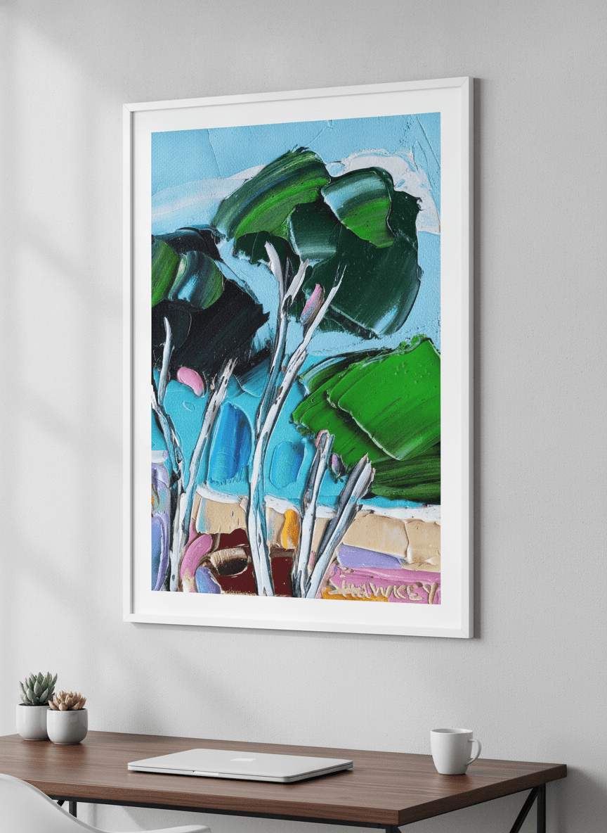 Contemporary wall art featured in a bright modern office workspace
