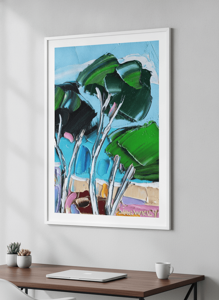 Contemporary wall art featured in a bright modern office workspace