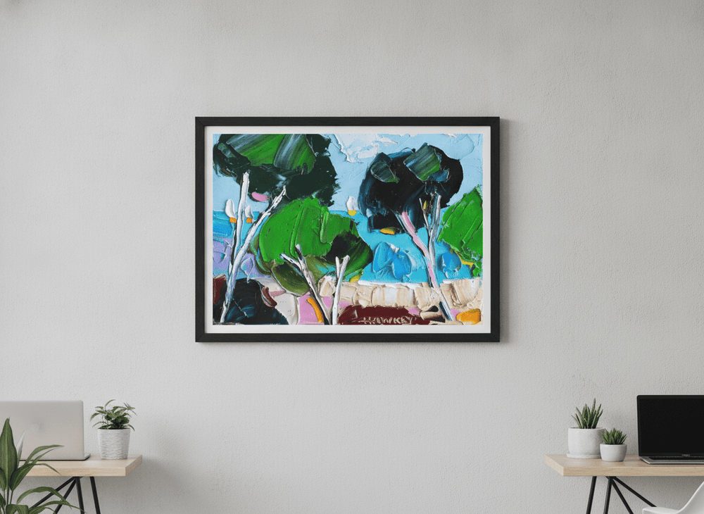 Contemporary wall art featured in a bright modern office workspace
