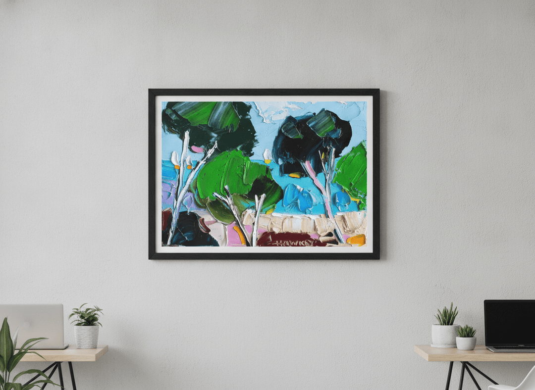 Contemporary wall art featured in a bright modern office workspace