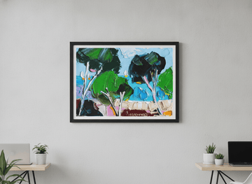 Contemporary wall art featured in a bright modern office workspace