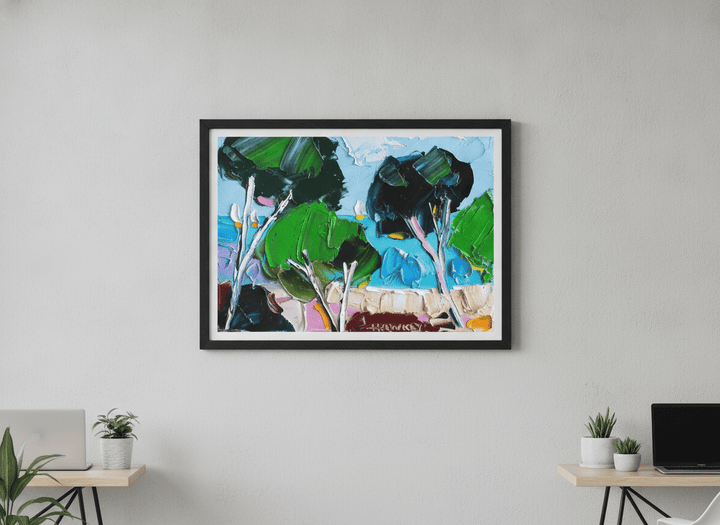 Contemporary wall art featured in a bright modern office workspace
