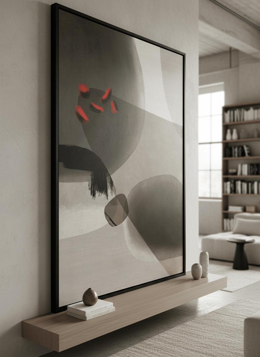 Monumental artwork centred on a feature wall in a luxe interior