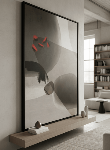 Monumental artwork centred on a feature wall in a luxe interior
