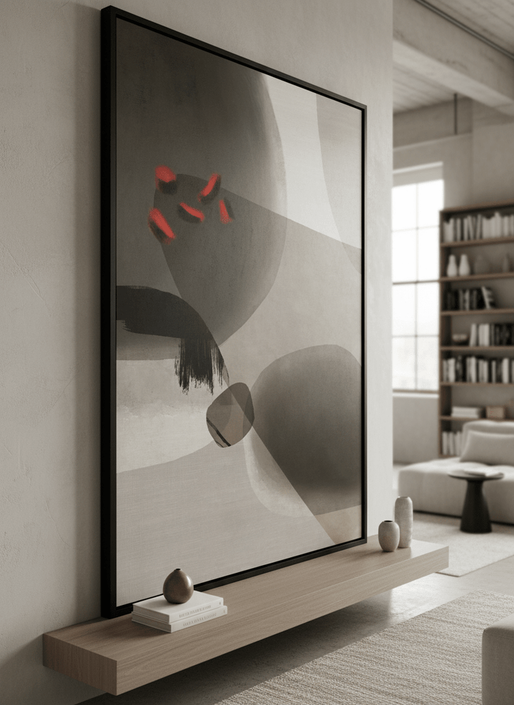Monumental artwork centred on a feature wall in a luxe interior