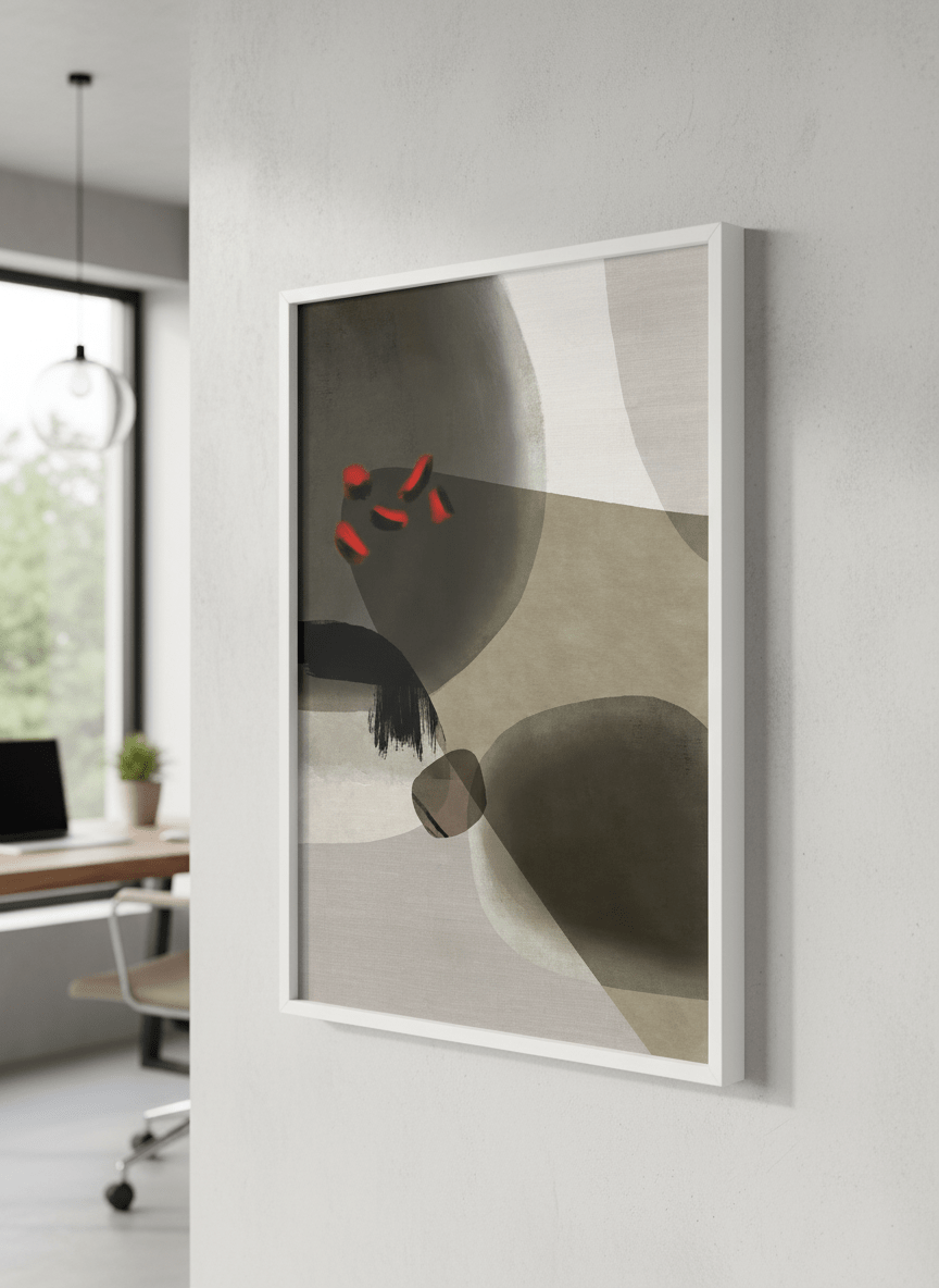 Contemporary wall art featured in a bright modern office workspace