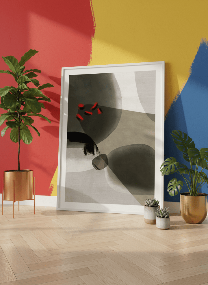 Bold wall art styled in a colourful, eclectic modern home