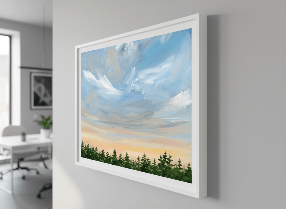 Contemporary wall art featured in a bright modern office workspace