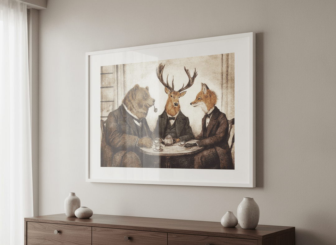 Wall art styled above a dining table in a contemporary home