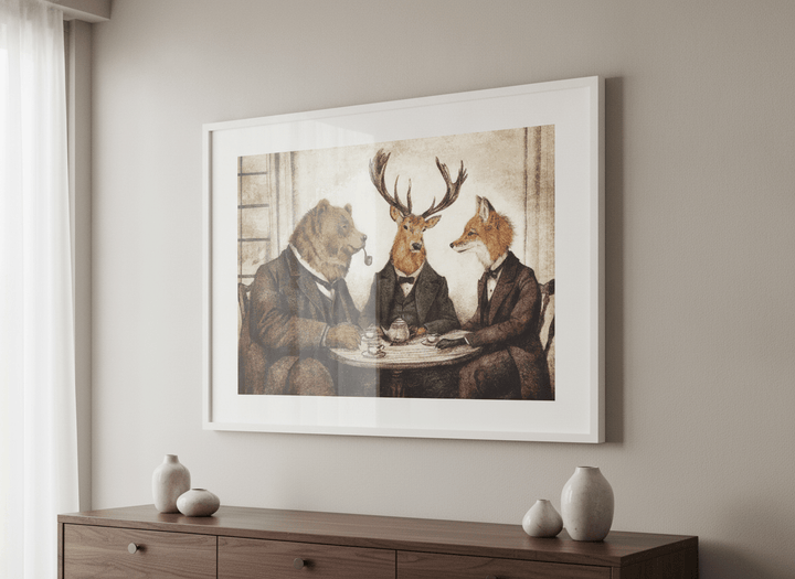 Wall art styled above a dining table in a contemporary home