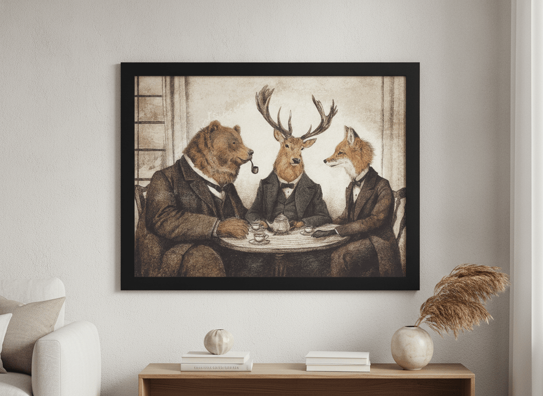 Modern wall art styled above a sofa in a neutral living room