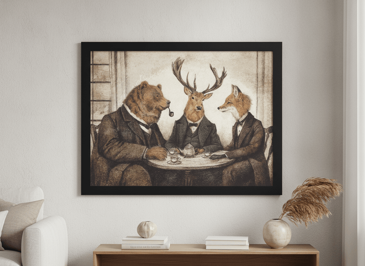 Modern wall art styled above a sofa in a neutral living room