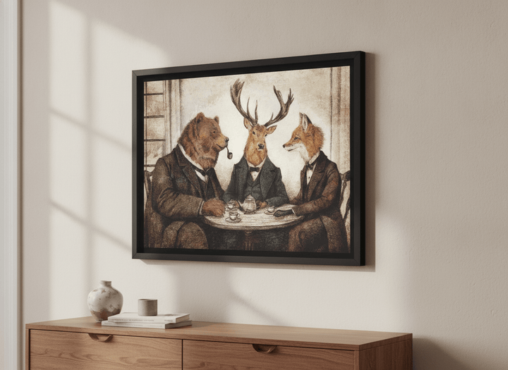 Minimalist artwork displayed in a calm, light-filled bedroom interior