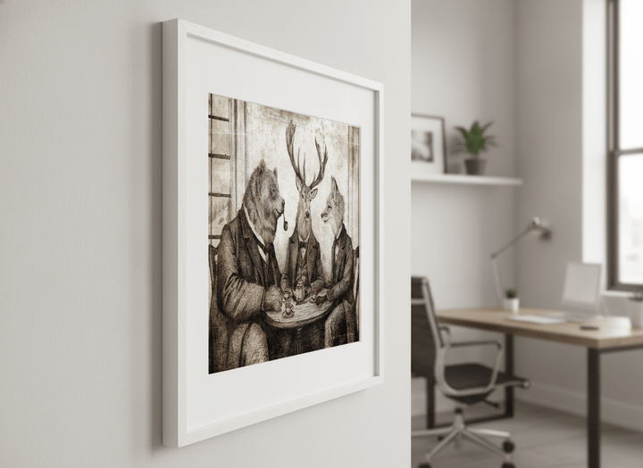 Contemporary wall art featured in a bright modern office workspace