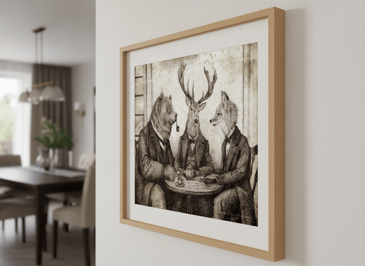 Wall art styled above a dining table in a contemporary home